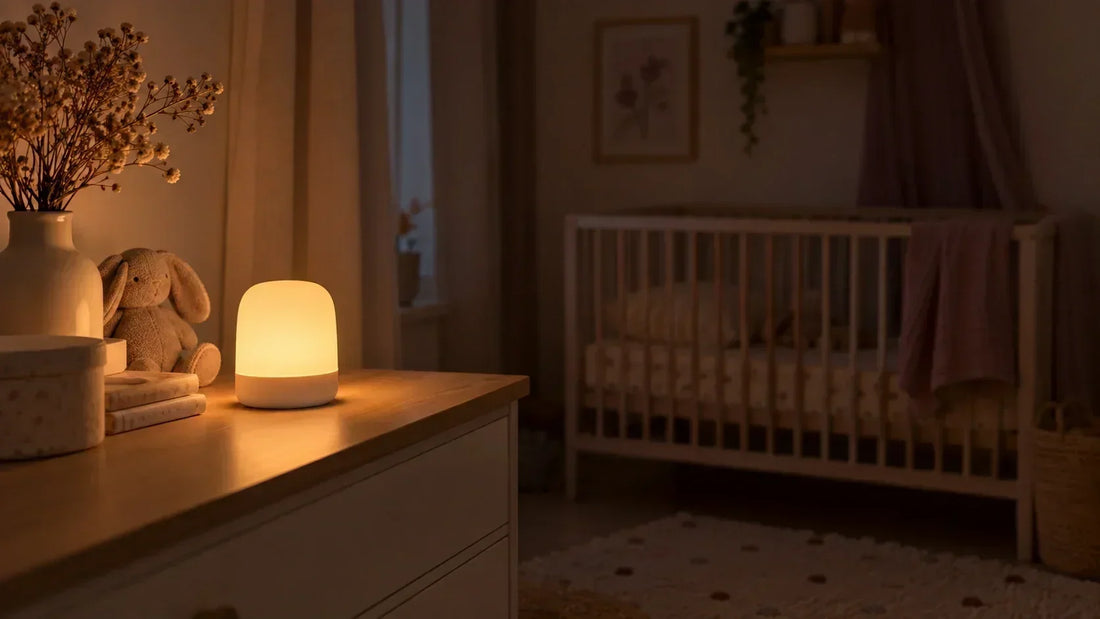 Veilleuse diffusant une lumière chaude et faible dans une chambre de bébé la nuit