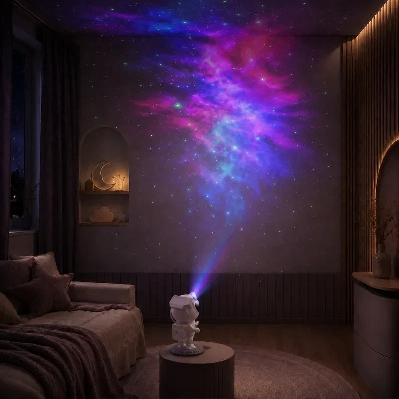 Projection galaxie sur le mur d’une chambre sombre