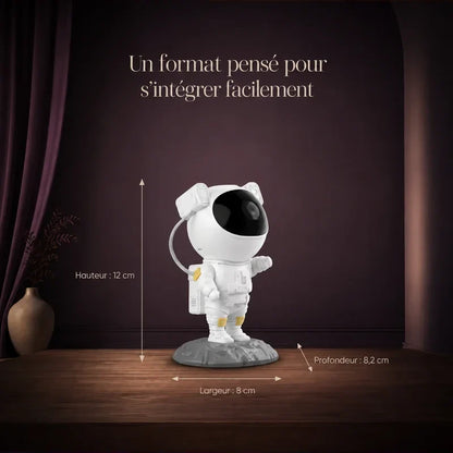 Infographie présentant les dimensions du projecteur astronaute galaxie.