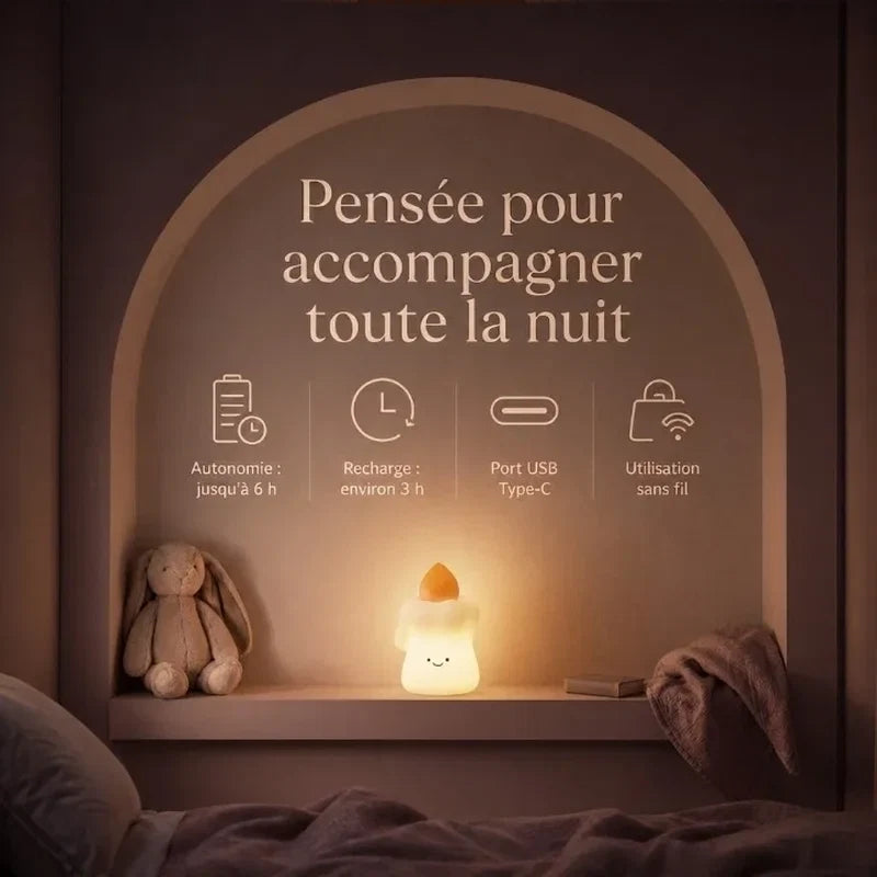 Dimensions de la veilleuse en forme de bougie souriante.
